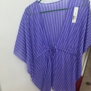 No Boundaries Purple Short Sleeve Tie Front Swim Coverup